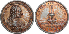 Germany. Johann Jacob Baier. Medal, 1730, for electing him as President of the Academy Leopoldina. Obv. Bust of Johann Jacob Baier right. Rev. Fountai...