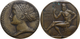 Germany. AE Cast Medal for the 50-years anniversary of the shipping company 'Norddeutscher Lloyd', Bremen, 1907. Obv. Female bust left in the style of...