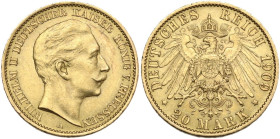 Germany. Prussia. Wilhelm II (1888-1918). AV 20 mark 1909, A Berlin mint. KM 521; J. 252. AV. 7.96 g. 22.00 mm. AU.