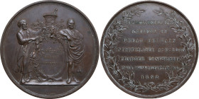 Great Britain. AE Medal of the Pharmaceutical Society. Hanbury Memorial Medal, presented to Henry Garnett 1887. Obv. Two figures standing facing, one ...