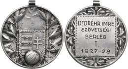 Hungary. AR Price medal for football in the season of 1927-1928 for the first place. Obv. Coat of arms within wreath. Rev. Inscription in five lines i...