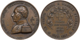 Switzerland. AE Medal, Geneva, 1847. Obv. Bust of General Dufour left. Rev. Laurel wreath. Schweizer Medaillen 1686. AE. 25.24 g. 37.00 mm. About EF.