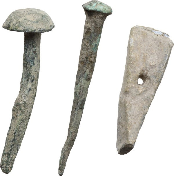 THREE ROMAN ITEMS Roman period, c. 1st-3rd century AD. Lot of three (3) bronze a...