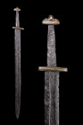 Ca. 900-1000 AD.
An iron forged sword featuring a broad blade with parallel edges, tapering to a sharp point, ideal for piercing armor and delivering ...