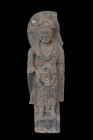 Ca. 200-300 AD.
A meticulously sculpted representation, crafted from grey schist, capturing the essence of a Bodhisattva figure in its resplendent for...