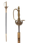 Ca. 1855 AD.
Russian M1855 court sword. Gilt-brass hilt and mounts, clam-shell features the Imperial Russian eagle. Flattened straight blade. The stit...