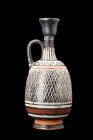 Ca. early 4th century BC
.
A fine wheel-thrown pottery lekythos, crafted with exceptional artistry, showcases an exquisite combination of form and fun...