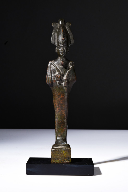 Late Dynastic Period, ca. 664-332 BC.
A bronze figure of Osiris in a mummiform p...