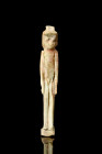Ca. 664-332 BC.
A green, glazed faience composition amulet of Thoth represented as a naturalistic baboon, the god of the moon. Thoth is depicted with ...