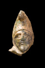 Ca. 1-200 AD.
A bronze head of Mithras, a deity closely associated with the mystery religion known as Mithraism, captivates with its intricate craftsm...