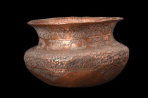 Ca. 1700-1800 AD.
A copper basin of a circular shape, resting on a slightly rounded base, is accentuated by a distinctive shoulder and a flared cylind...