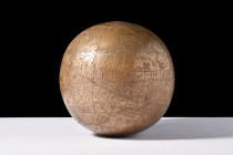 Ca. 19th century AD.
A brass celestial globe. This hollow sphere encapsulates the firmament within its embrace, offering a visual reverie of the cosmi...