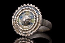 Ca. 600-800 AD.
A silver ring, distinguished by its exquisite features, reflects the artistic prowess and cultural significance of the Byzantine Empir...