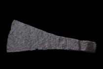 Viking Age, ca. 900-1100 AD.
An iron axe head, an embodiment of functional excellence, presents a captivating sight with its fan-shaped blade that ele...