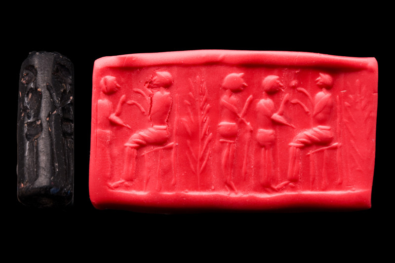 Ca. 2nd millennium BC.
A hematite cylinder seal, likely from Late Bronze Age Cyp...