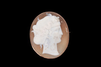 Ca. 1700-1800 AD.
A beautiful cameo portraying a right-facing bust of the ancient Greek god Apollo, who was regarded as one of the most important deit...