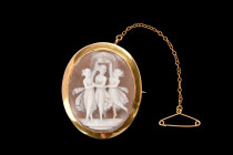 Ca. 1700-1800 AD.
A stunning cameo, featuring a carved depiction of three graces in a dancing stance, holding hands. The figures are delicately render...