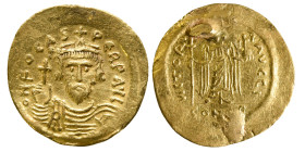 AD 602-610.
Phocas Av. solidus, Constantinople. ON FOCAS PERP AVG; draped and cuirassed facing bust, wearing crown, holding cross on globe. Rev. VICTO...
