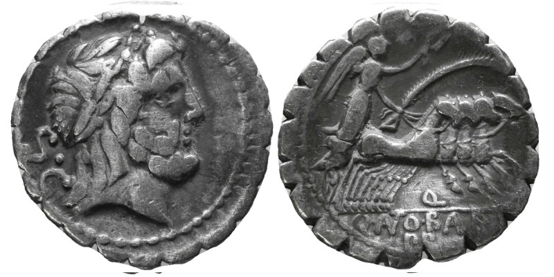 83-82 BC.
Q. Antonius Balbus Ar. denarius serratus. Laureate head of Jupiter rig...