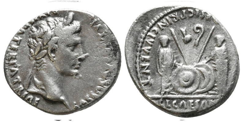 2 BC - AD 4.
Augustus Ar. denarius. Lyons. CAESAR AVGVSTVS DIVI F PATER PATRIA;....