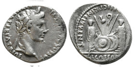 2 BC - AD 4.
Augustus Ar. denarius. Lyons. CAESAR AVGVSTVS DIVI F PATER PATRIA;. laureate head right. Rev. AVGVSTI F COS DESIG PRINC IVVENT, C L CAESA...