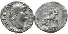 AD 65-66.
Nero Ar. denarius, Rome. NERO CAESAR AVGVSTVS; laureate head right. Rev. SALVS in exergue; Salus seated left, holding patera. RIC 60, RSC 25...