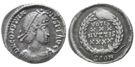 Ca. 358-361.
Constantius II Ar. siliqua, Arelate. D N CONSTAN-TIVS P F AVG; pearl-diademed, draped and cuirassed bust of Constantius II to right. Rev...