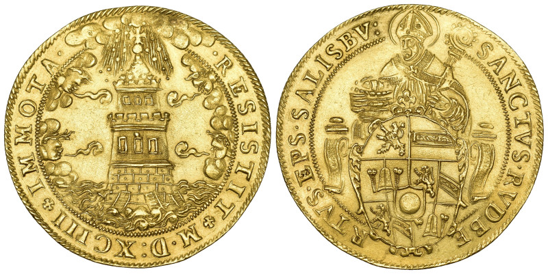 ERZBISTUM. Wolf Dietrich von Raitenau, 1587-1612.
6 Dukaten 1593. Turmprägung. ...