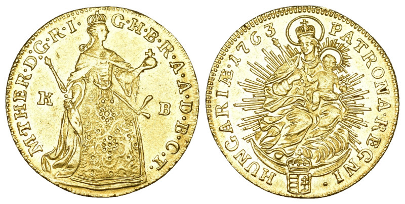 RDR/ÖSTERREICH Maria Theresia, 1740-1780 Dukat 1763 KB, Kremnitz. Stehende Kaise...
