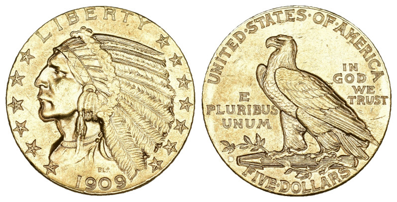 USA 1909 D 5 Dollar Gold Indianer 8g selten vorzüglich