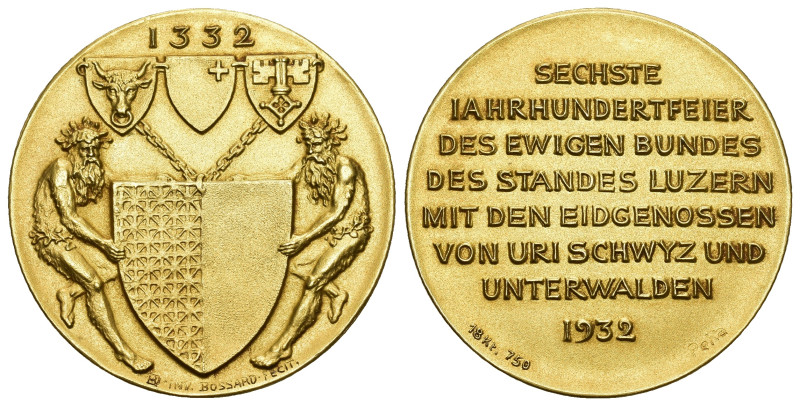 LUZERN 1932 Goldmedaille 600 Jahre Bund 15g selten fast FDC