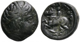 Könige von Makedonien. Könige von Makedonien. Philippos II. 359-336 v. Chr. Bronzemünze (AE-17 mm) -unbestimmte Münzstätte-. Kopf des Apollon mit Taen...