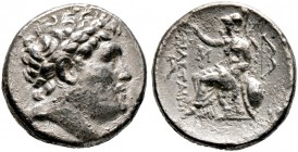 Mysia. Könige von Pergamon. Attalos I. 241-197 v. Chr. Tetradrachme. Belorbeerter Kopf des Philetairos nach rechts / Athena nach links sitzend, davor ...