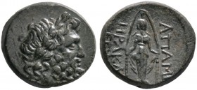 Phrygia. Apameia. Bronzemünze (AE-20 mm) ca. 140 v. Chr. Kopf des Zeus mit Lorbeerkranz nach rechts / Kultstatue der Artemis. Magistrate Herakle und E...