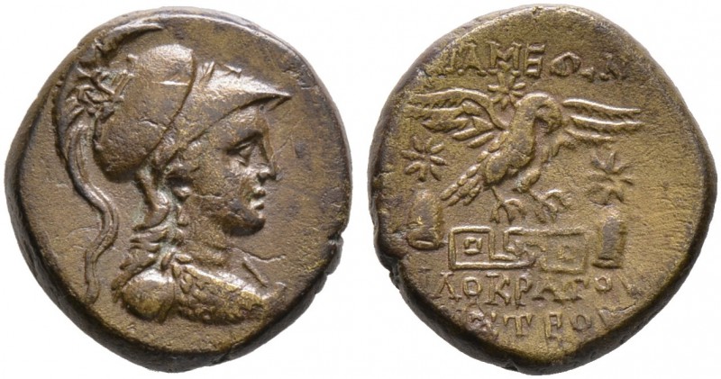 Phrygia. Apameia. Bronzemünze (AE-20 mm) ca. 140 v. Chr. Behelmte Athenabüste na...