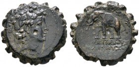 Syria. Antiochos VI. Dionysos 144-142 v. Chr. Bronzemünze (AE-20 mm, Serratus) -Antiochia am Orontes-. Kopf des Antiochos mit Strahlenkrone und Efeukr...