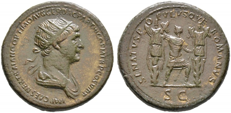 Kaiserzeit. Trajanus 98-117. Dupondius 114/116 -Rom-. IMP CAES NER TRAIANO OPTIM...