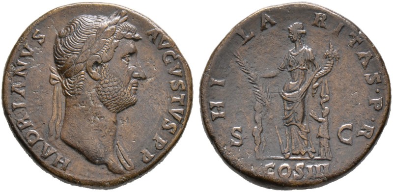 Kaiserzeit. Hadrianus 117-138. Sesterz 128/132 -Rom-. HADRIANVS AVGVSTVS. Belorb...