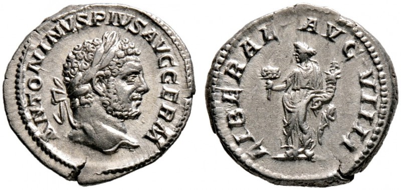 Kaiserzeit. Caracalla 198-217. Denar 214 -Rom-. ANTONIVS PIVS AVG GERM. Belorbee...