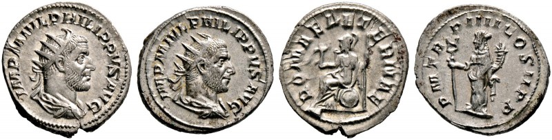 Kaiserzeit. Philippus I. Arabs 244-249. Lot (2 Stücke): Antoniniane -Rom-. Drapi...
