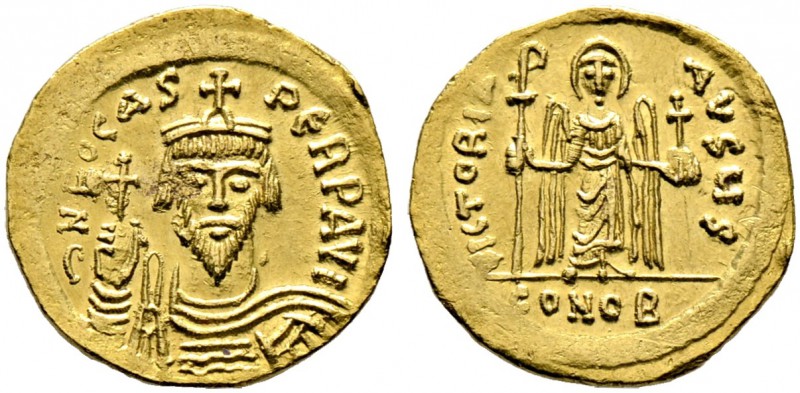 Phocas 602-610. Solidus 607/609 -Constantinopolis-. 6. Offizin. Ähnlich wie vorh...