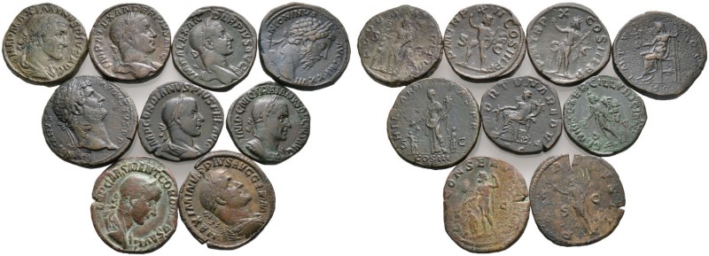 9 Stücke: Römische SESTERZEN. Dabei Hadrianus (Hilaritas, 23,15 g); Marcus Aurel...
