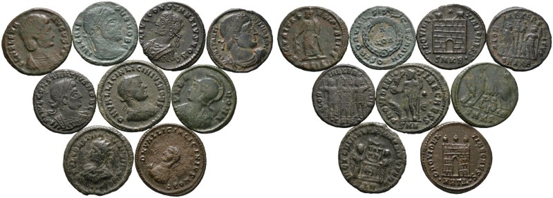 9 Stücke: Bronzemünzen (Folles) Constantins des Großen und seiner Familie. Versc...