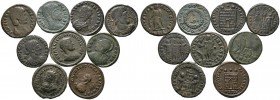 9 Stücke: Bronzemünzen (Folles) Constantins des Großen und seiner Familie. Verschiedene Porträts und Rückseitendarstellungen. Keine Dubletten. sehr sc...
