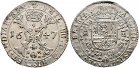 Belgien-Brabant. Philipp IV. von Spanien 1621-1665. Patagon 1647 -Antwerpen-. Delm. 293, Dav. 4462. 
sehr selten in dieser Erhaltung, Prachtexemplar, ...