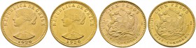Chile. Republik. Lot (2 Stücke): 100 Pesos (10 Condores) 1926. Libertasbüste. KM 170, Fr. 54. zus. 36,60 g Feingold (900er) minimale Kratzer, vorzügli...