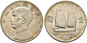 China-Republik. 1. Republik 1912-1949. Dollar Jahr 22 (1933). Sun Yat-Sen. Y. 345, Dav. 223. leichte Tönung, vorzüglich-prägefrisch