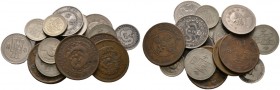 China-Volksrepublik. Lots. 18 Stücke: Nickelmünzen (11x) zu 5, 10 und 20 Cents sowie Cu-Cent (1930er Jahre). Dazu: Provinz Kwangtung, 10 und 20 Cents ...