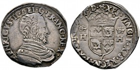 Frankreich-Königreich. Charles IX. 1560-1574. Teston du Dauphiné 1561 -Grenoble-. Prägung im Namen Henris II. Brustbild im Harnisch nach rechts / Gekr...