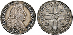 Frankreich-Königreich. Louis XIV. 1643-1715. 1/2 Ecu aux huit L (Reformation) 1690 -Rouen-. Gad. 184, Ciani 1890, Dupl. 1515A. sehr seltenes Prachtexe...